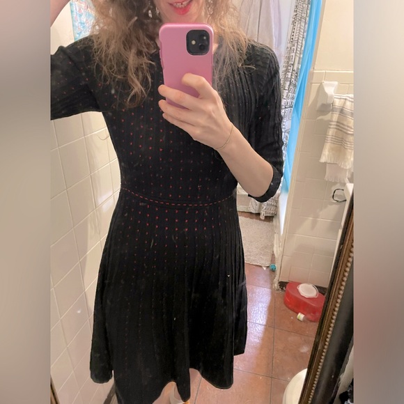 EUC NINALEONARD Black Dress With Small Red Polka Dots - Picture 2 of 7